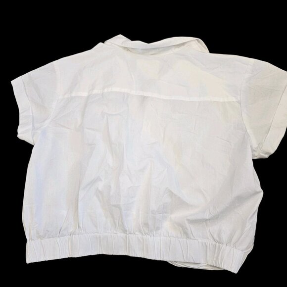 2 Lucky Brand Classic Knotted Cropped Collared Shirts White Blue Sz M NWT Preppy - Picture 7 of 9